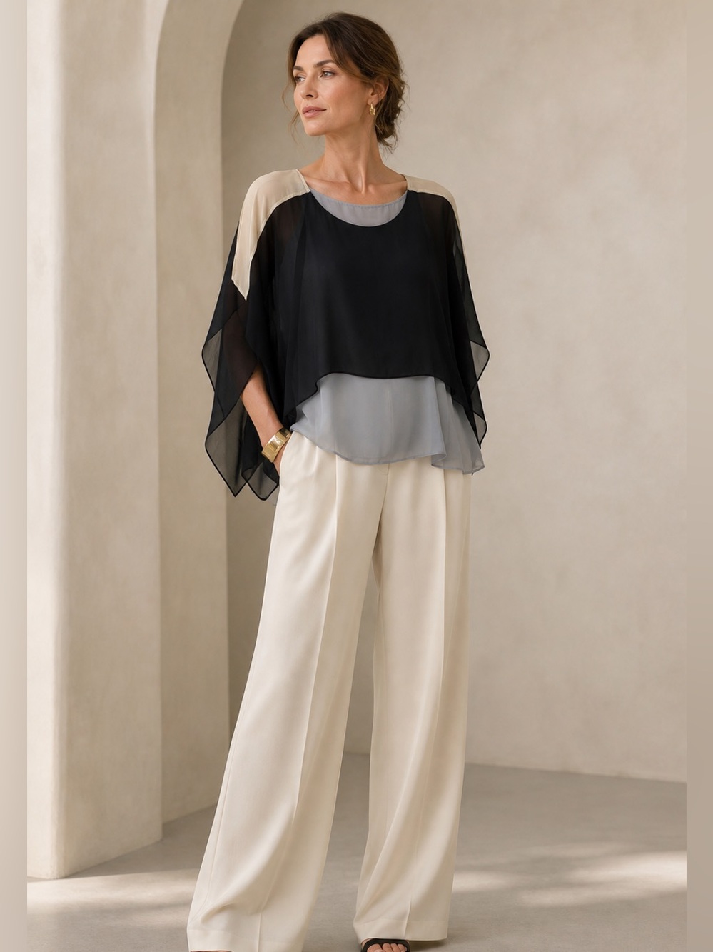 Eileen Fisher 100% Silk Tri Color Tank Handkerchief Top Size XS